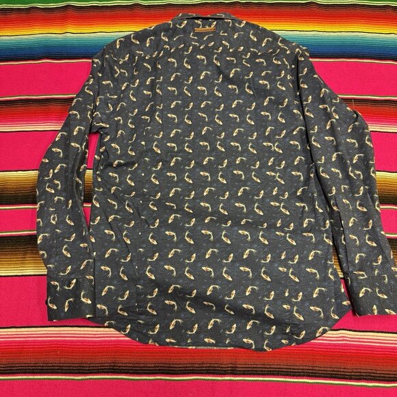 A Fish Named Fred Shirt Men S Koi Fish All Over Print Navy Flip Cuff Preppy - Picture 4 of 10